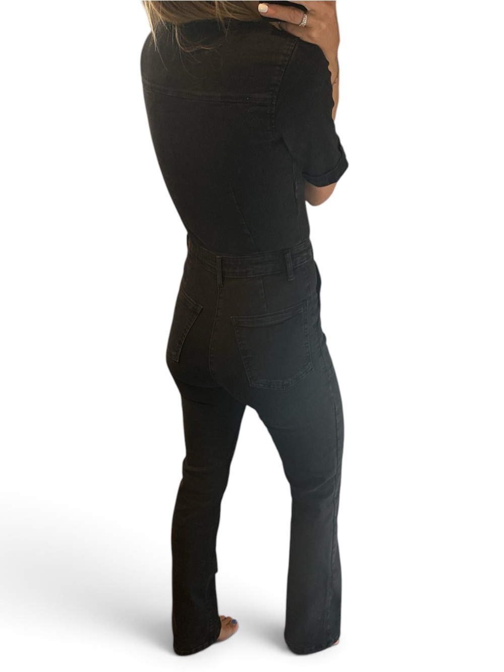 MANGO Women's Black Stretch Denim Zip-Front Jumpsuit Small - Picture 5 of 5